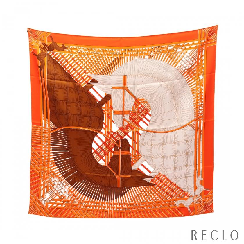 HERMES シルクスカーフ アイボリー ブラウン