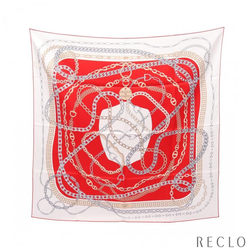 HERMES エルメス カレ90 REACTION EN CHAINES スカーフ シルク オフ  