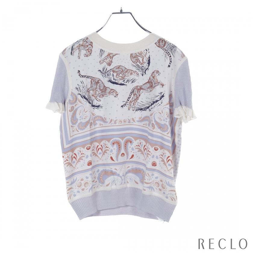 エルメス HERMES ツイルレーヌ guepard et palmettes ニット 衣料品 トップス シルク シルク レディース アイボリー系 / ブルー系 / マルチカラー 5E2821DS 【中古】 エルメス HERMES ツイルレーヌ guepard et palmettes ニット シルク