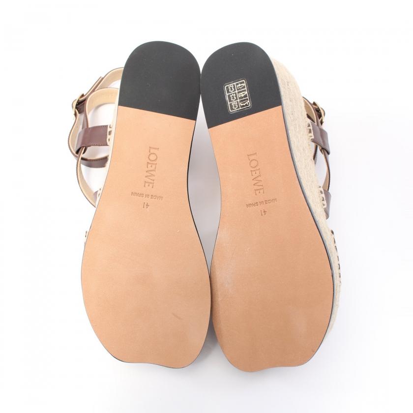美品 LOEWE・エスパドリーユ LOEWE ロエベ ペタル エスパドリーユ サンダル レザー ブラウン