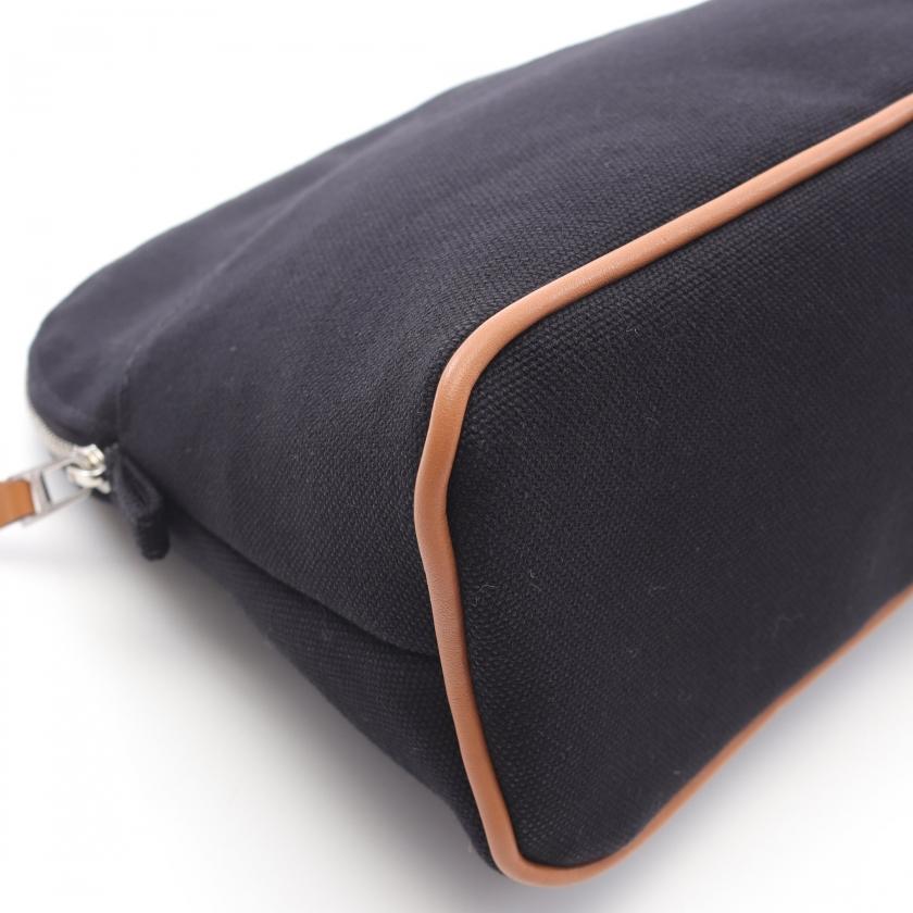 エルメス キャンバス ボリードポーチ MM 25 ブラック HERMES 在庫処分 大SALE 美品 エルメス ボリードポーチ MM 25 黒