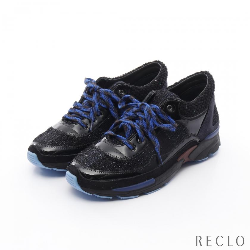 シャネル CHANEL スニーカー 靴 エナメル レザー レディース ブラック系 / ブルー系 【中古】 CHANEL（シャネル） スニーカー エナメル レザー ブラック ブルー