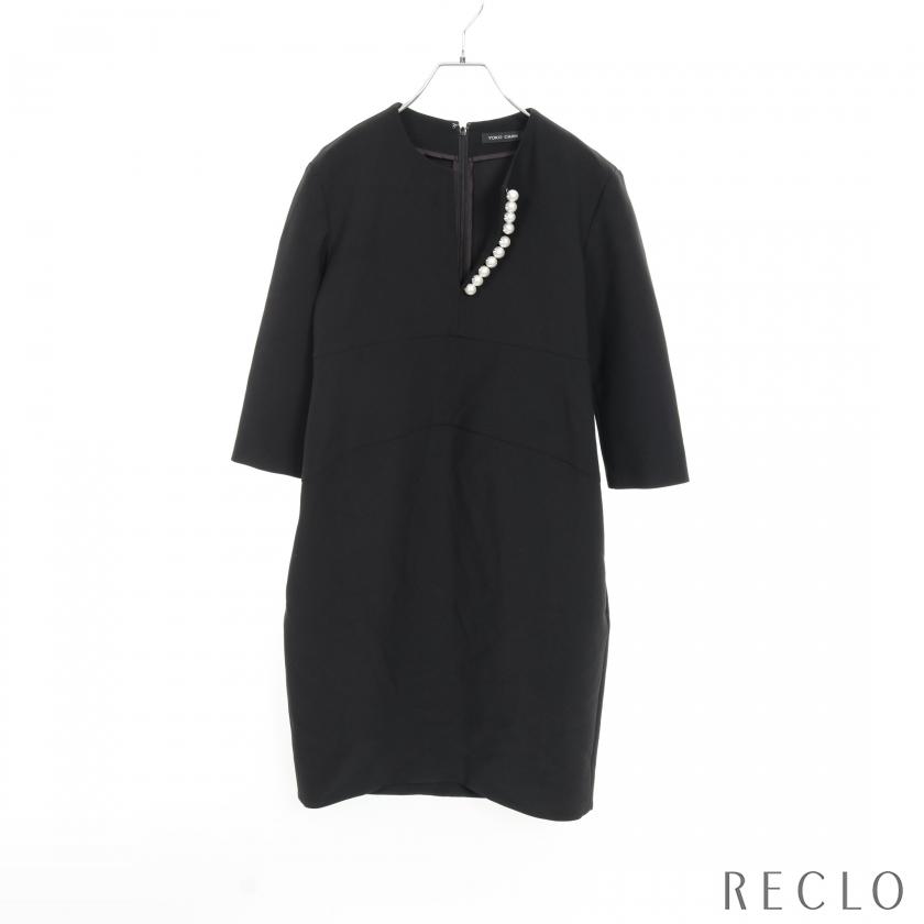 【新品】ヨーコチャン パールスリットライン ワンピース ブラック 36 即完売 ヨーコチャン YOKO CHAN パール スリットライン ワンピース YOKO CHAN