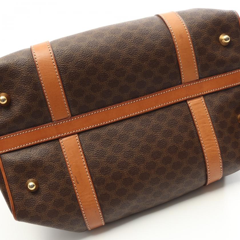 【美品】セリーヌ ハンドバッグ ミニボストン マカダム PVC レザー ブラウン マカダム ハンドバッグ ミニボストンバッグ PVC レザー ブラウン