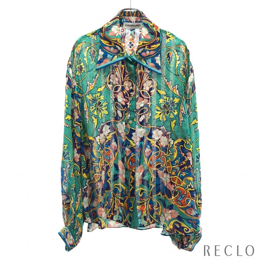 レオナール LEONARD ブラウス シルク グリーン レディース 中古