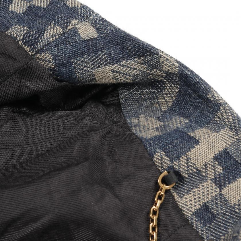 美品☆ルイヴィトン ダミエ柄裏地 シャツジャケット 金ボタン 七分袖 ベージュ LOUIS VUITTON ルイヴィトン ダミエ ノーカラー デニム