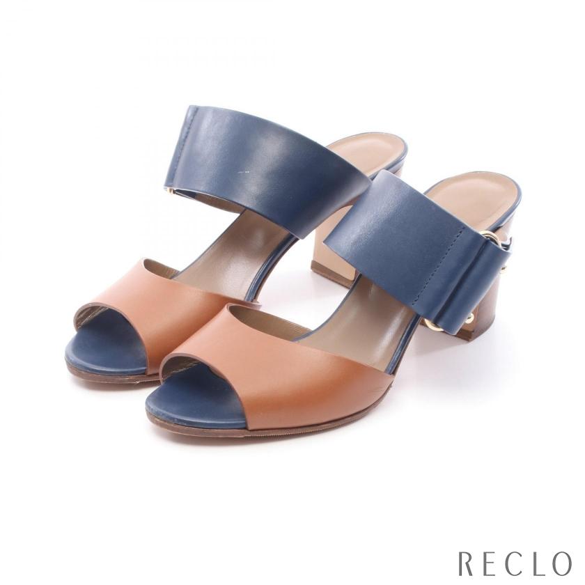 HERMES（エルメス） サンダル レザー ブラウン ネイビー バイカラー