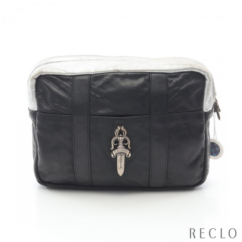 クロムハーツ CHROME HEARTS ラージダガー ジップ クラッチ ポーチ バッグ レザー メンズ ブラック系 / シルバー系 【中古】 CHROME HEARTS（クロムハーツ） ラージダガー ジップ クラッチ ポーチ