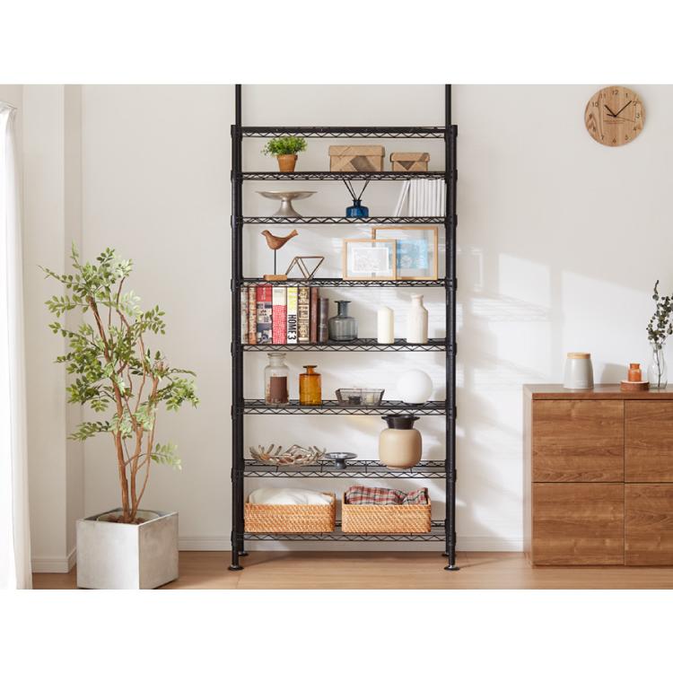 ネーロ 突っ張りラック スチールラック 幅90 奥行き30 8段 オープン