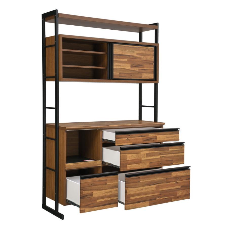 食器棚 キッチンボード 幅124 奥行48 高さ196 アカシア 木目 引き戸