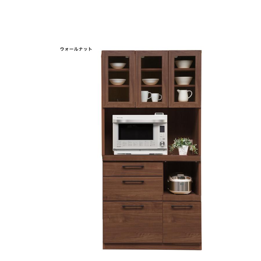 【新品未開封】 食器棚 キッチンボード 幅90 奥行45 高さ180 モイス加工付き 完成品 オーク ウォールナット ソフトクローズ レンジ台 ガラス扉 代引不可 【BCD7326299682】(26400円)