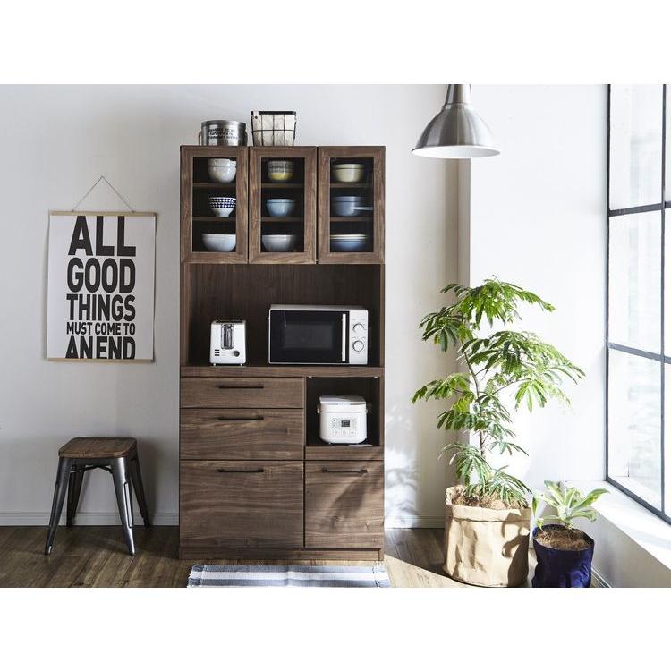 【新品未開封】 食器棚 キッチンボード 幅90 奥行45 高さ180 モイス加工付き 完成品 オーク ウォールナット ソフトクローズ レンジ台 ガラス扉 代引不可 【BCD7326299682】(26400円)