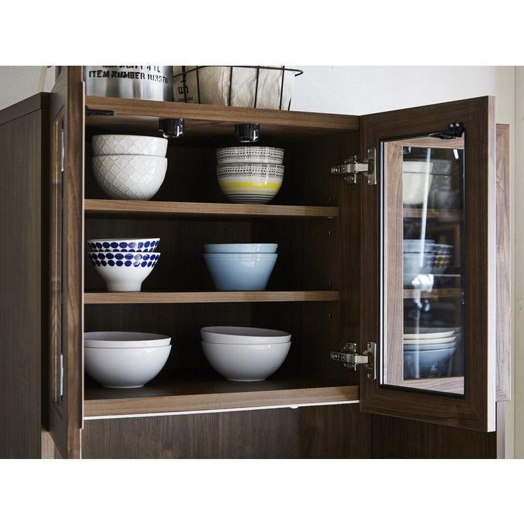 【新品未開封】 食器棚 キッチンボード 幅90 奥行45 高さ180 モイス加工付き 完成品 オーク ウォールナット ソフトクローズ レンジ台 ガラス扉 代引不可 【BCD7326299682】(26400円)