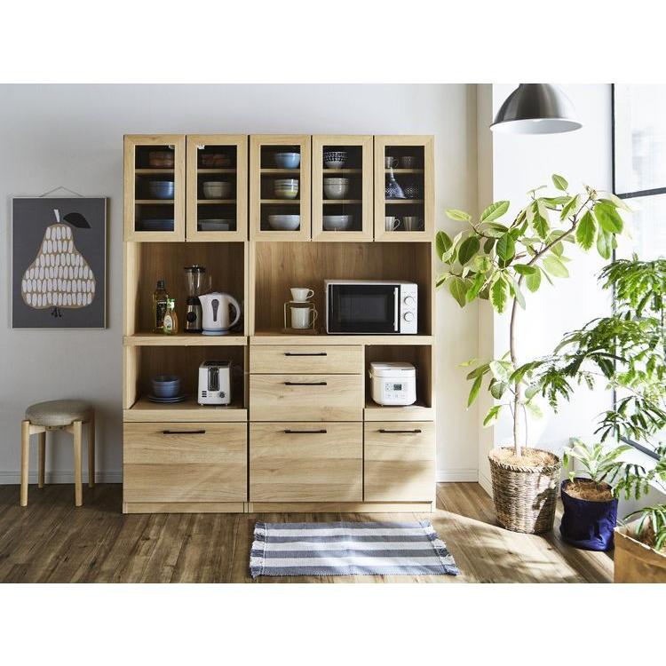 【新品未開封】 食器棚 キッチンボード 幅90 奥行45 高さ180 モイス加工付き 完成品 オーク ウォールナット ソフトクローズ レンジ台 ガラス扉 代引不可 【BCD7326299682】(26400円)