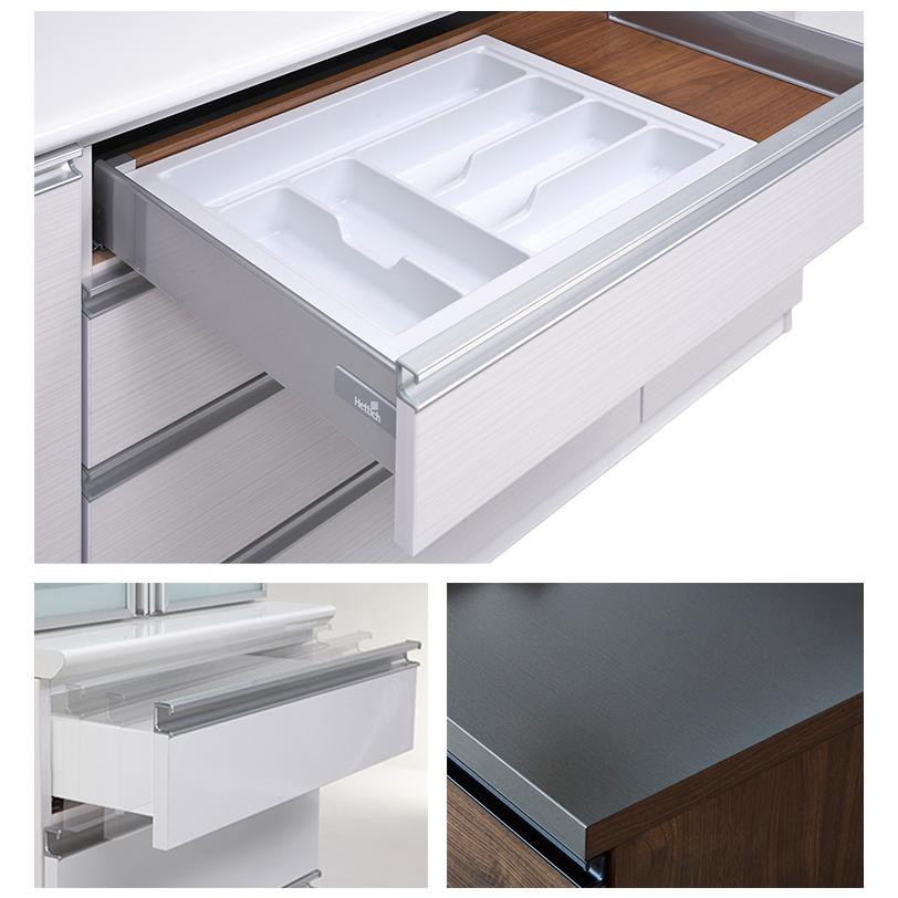 食器棚 幅160cm カップボード ダイニングボード セラミック調 ブラウン