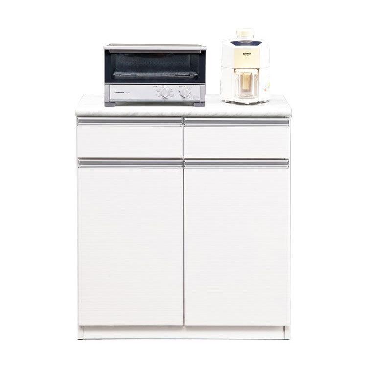 キッチンカウンター 80 間仕切り 観音開きタイプ 石目調天板 完成品 幅80cm 木目 コンセント付き キッチン 収納 ナチュラル 食器棚 テーブル 代引不可の画像