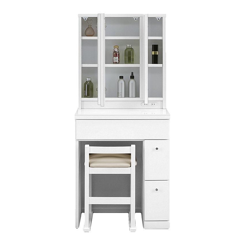 リコメン堂 ドレッサーデスク 三面鏡 収納 化粧台 幅58cm 椅子付き