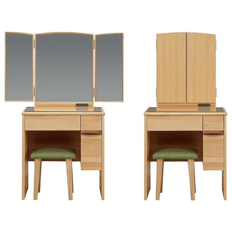 リコメン堂 ドレッサーデスク 三面鏡 化粧台 幅65cm 椅子付き