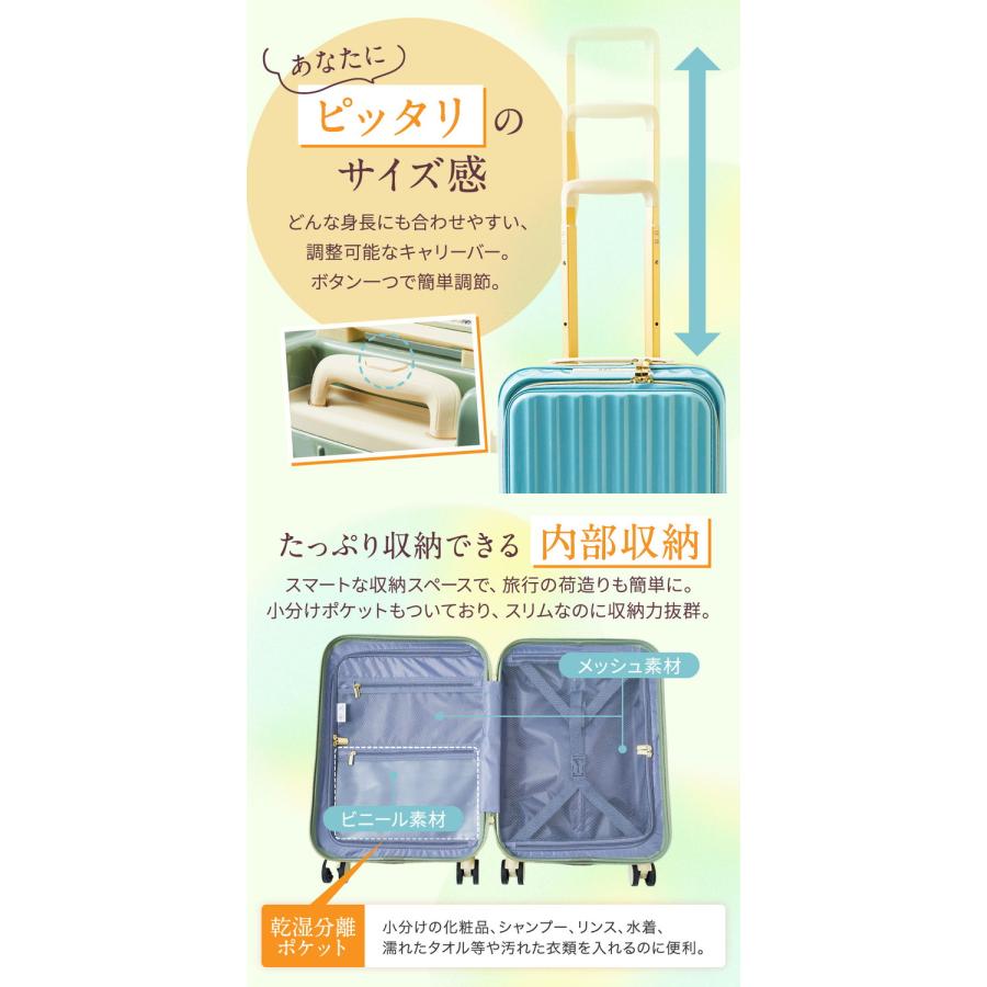 フロントオープン スーツケース mサイズ キャリーケース 軽量 キャリー