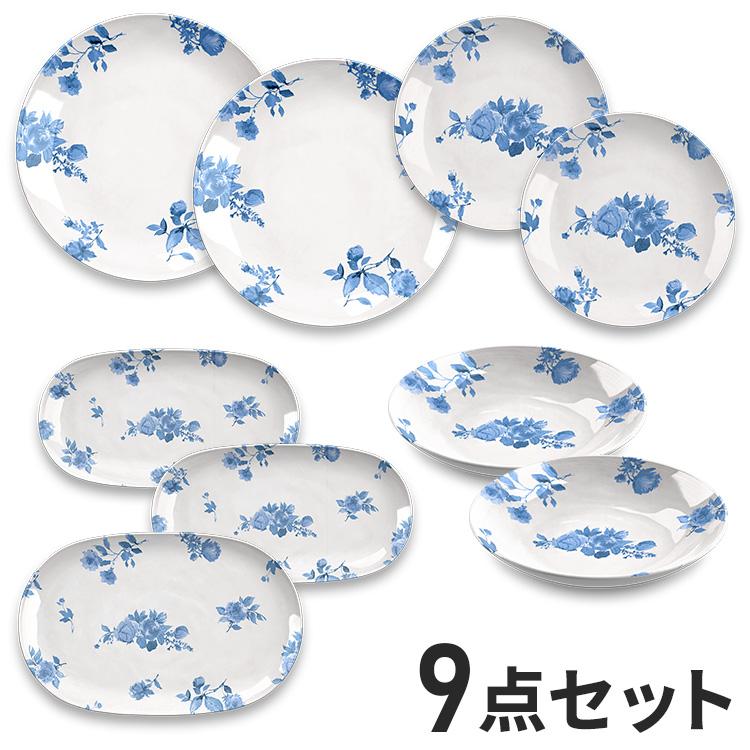 RURU MARY'S　食器9点セット コテージブルーフローラル 9点セット メラミン食器 割れにくい