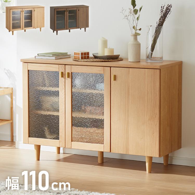 旭川家具　オーク材ガラス扉付きキャビネット　サイドボード　天然乾燥最高木材 旭川家具 オーク材ガラス扉付きキャビネット サイドボード 天然