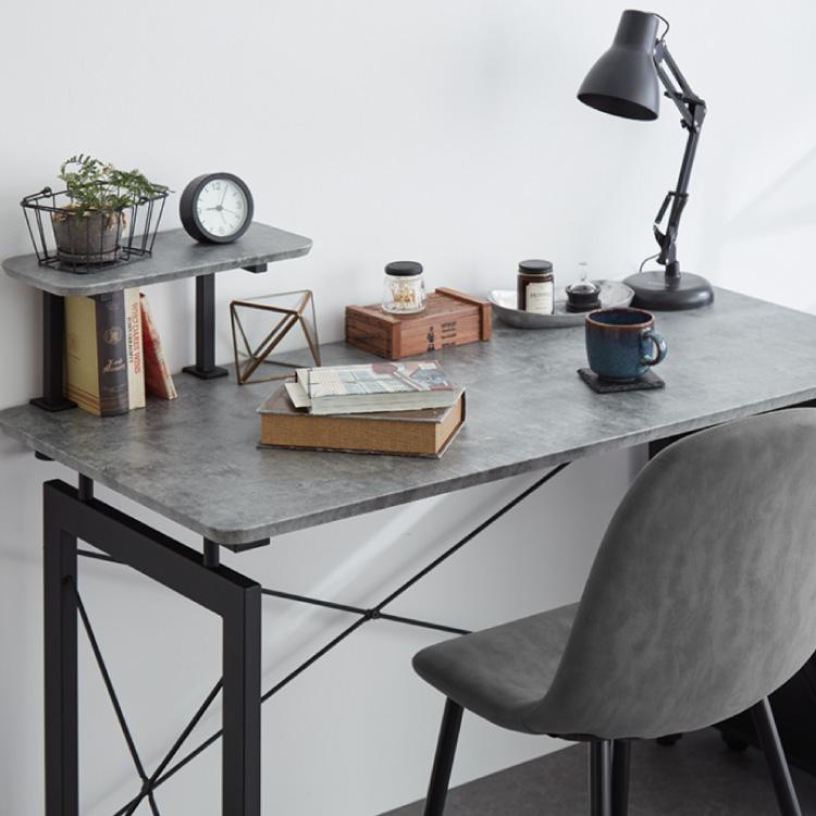 パソコンデスク 幅120cm 単品 可動式ミニ天板付き 石目調 コンクリート