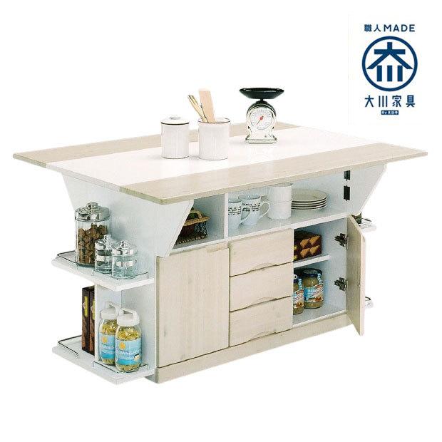 北海道民芸家具　樺無垢材　バタフライワゴン　サービスワゴン　キッチンカウンター dショッピング |キッチンワゴン バタフライ 両バタ 日本製 約幅120cm