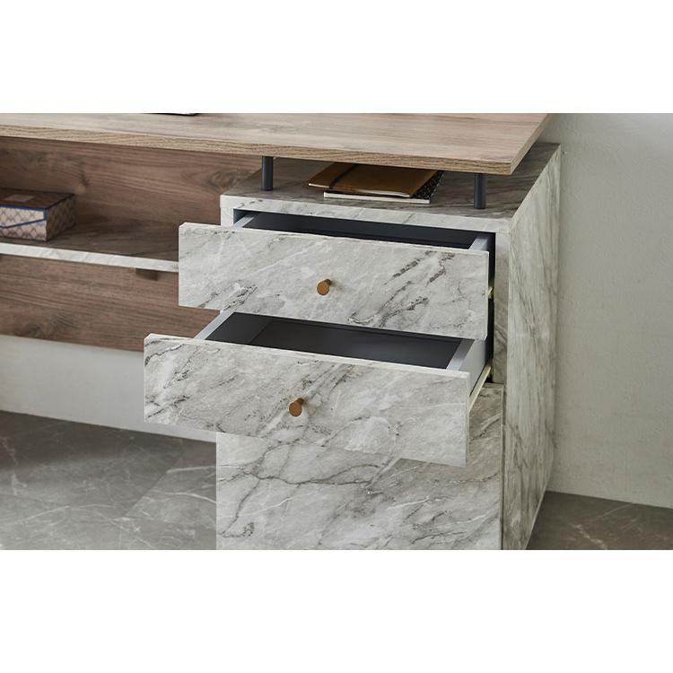 【美品】大理石風　特注デスク　机　袖机　棚
　 オフィスデスク 事務机 片袖机 幅140 奥行55 高さ72 片袖デスク 大理石