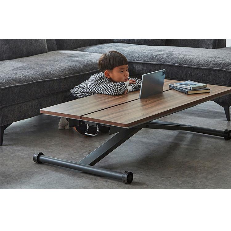 リフトテーブル 昇降式テーブル 幅120cm メラミン天板 高さ調節 ロー