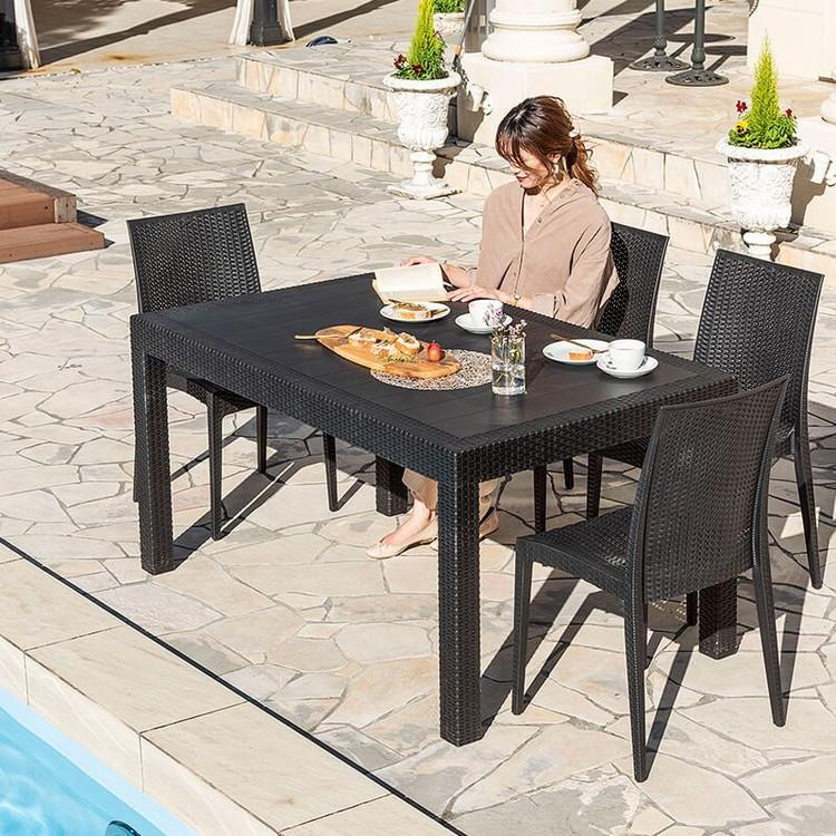 ラタン調 ガーデン 5点セット ピクシス 肘無し ガーデンチェア4脚