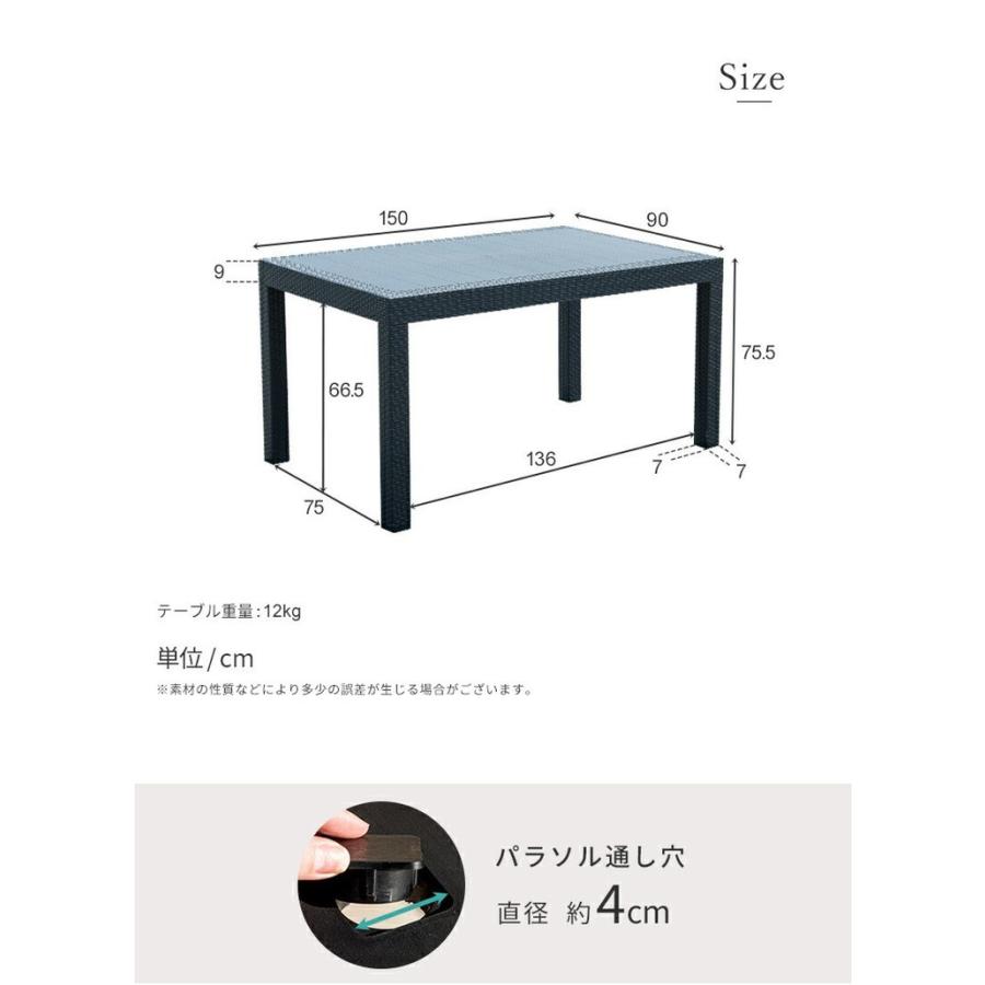ラタン調 ガーデンテーブル 幅150cm ピクシス 単品 長方形 アウトドア 
