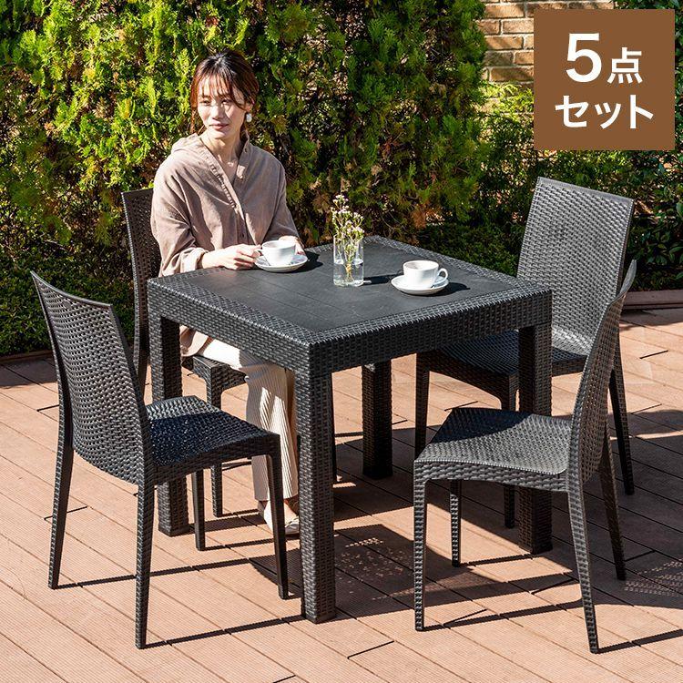 ラタン調 ガーデン 5点セット ピクシス 肘無し ガーデンチェア4