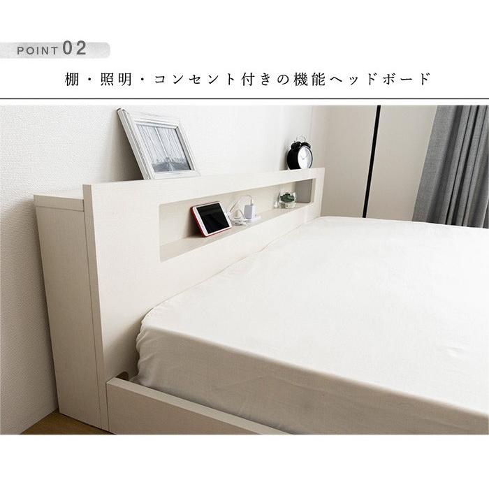棚・コンセント・照明付きフロアベッド セミダブル タクナ シュプリームポケットコイルマットレス付き 照明付き すのこ板目仕様 代引不可