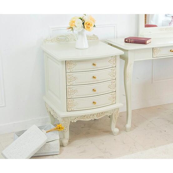 アイボリー 天然木 クラシックチェスト 4段猫脚