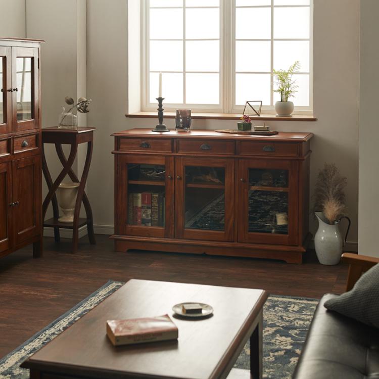 ハイキャビネット 幅75cm 北欧 ヴィンテージ 天然木 マホガ二ー 高級感