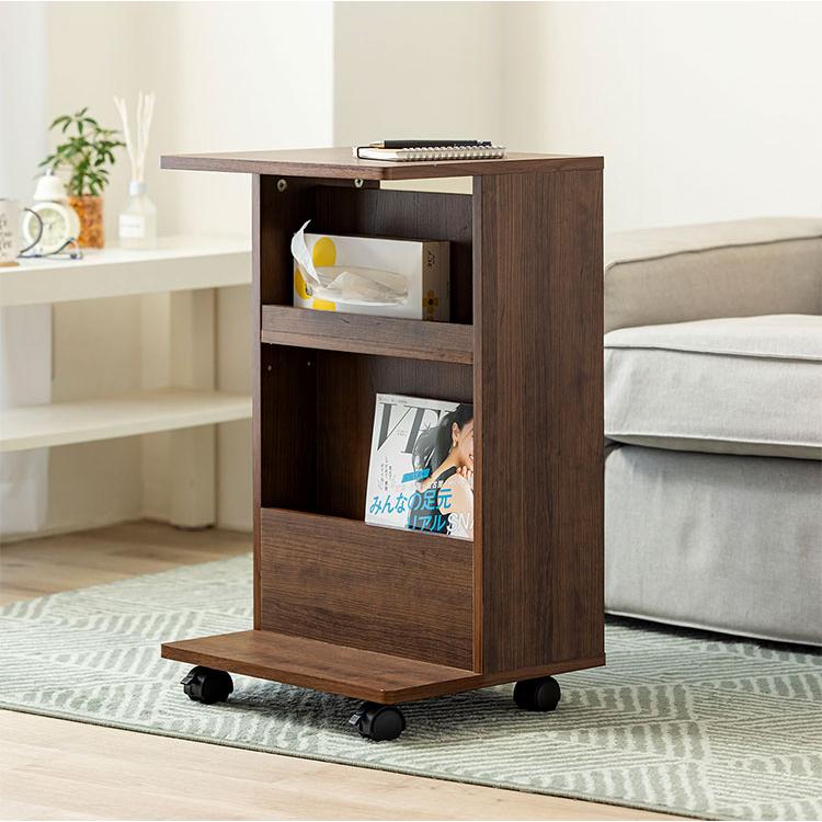 サイドテーブル キャスター 付き 両面収納付きサイドテーブル 北欧