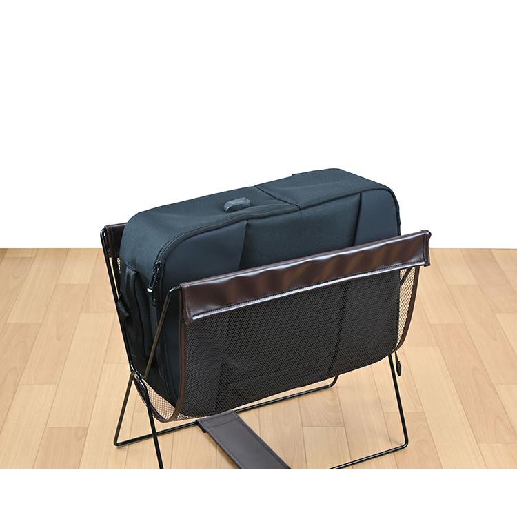 レザー調ハンモック型メッシュバスケット 荷物置き 収納 折りたたみ 省