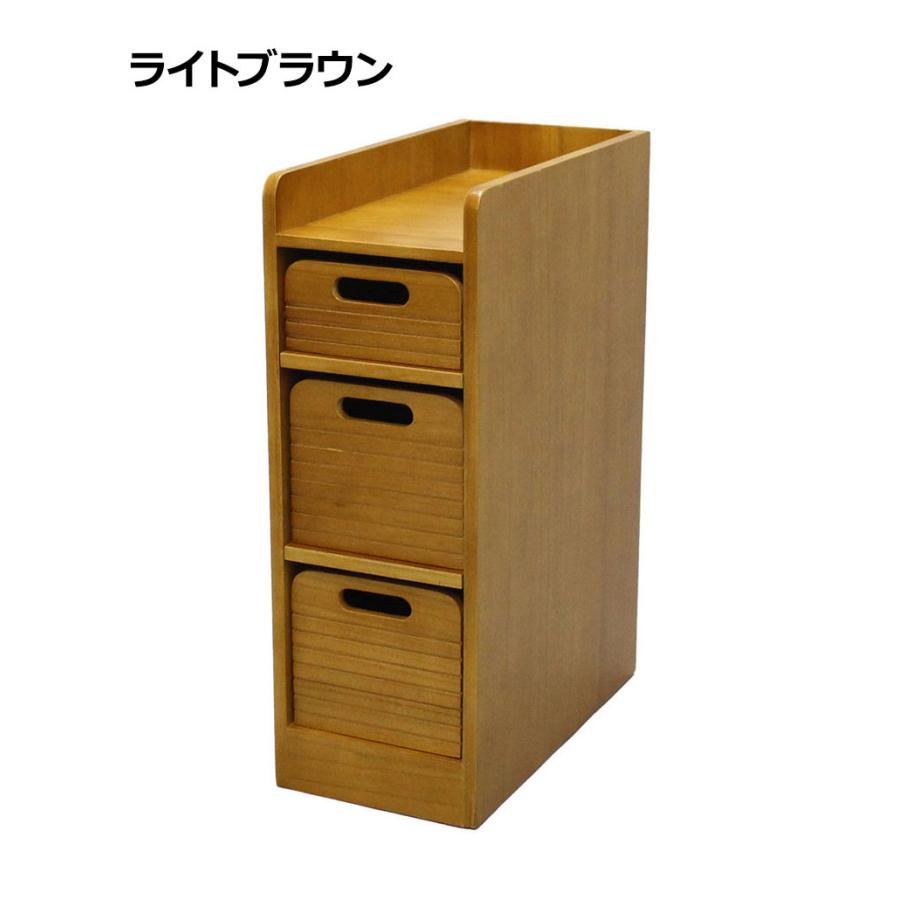 天然木桐材の軽量トレイワゴン 幅20×3段 完成品 隠しキャスター 収納