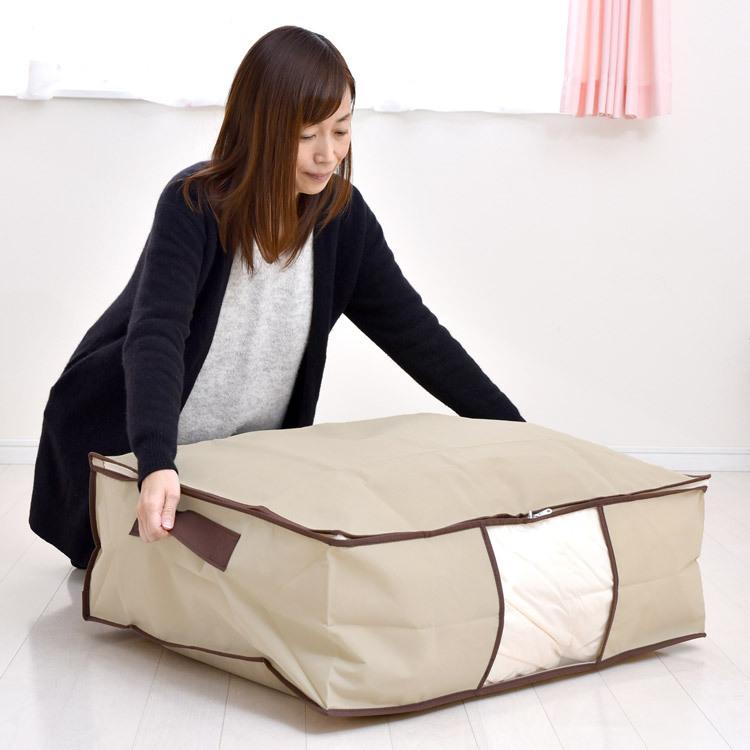 羽毛布団収納袋 約70×60×25cm サイド取っ手付き ネーム入れ付 ダブル