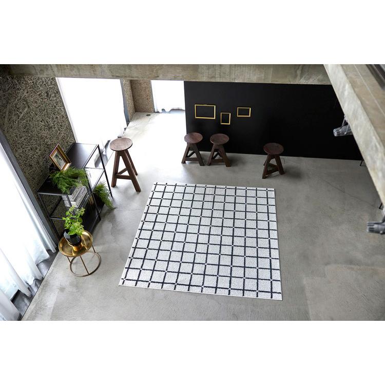 日本製 ラグ 185×185cm 滑り止め オセロ チェック柄 カラーライン