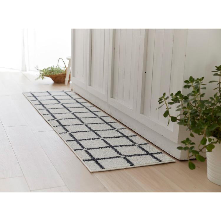 日本製 ラグ 45×180cm キッチンマット 滑り止め オセロ チェック柄