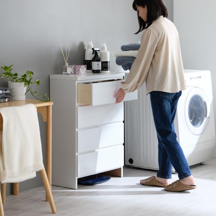 ランドリー収納 完成品 国産 幅60cm 薄型 ロータイプ 収納 隙間収納 
