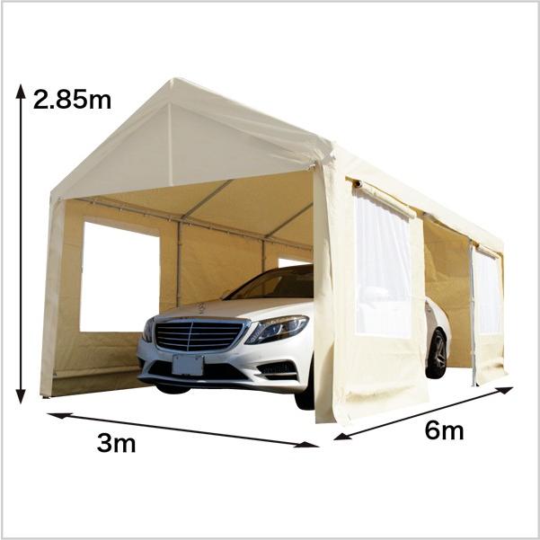 ドア付きテント3×6m　C1020106　CANOPY　大型　仮設倉庫　スチール製　スチール製　頑丈　6×3m　車　車庫テント　カーポート　代引不可　駐車