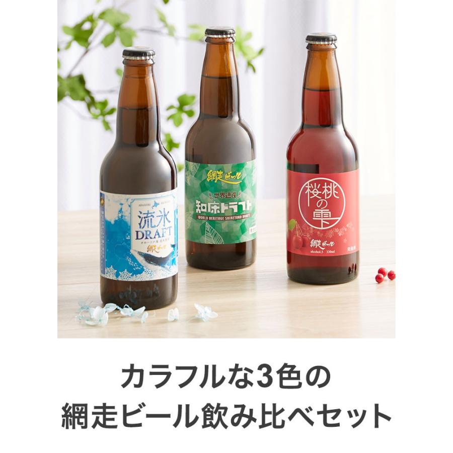 カラフルな3色の網走ビール飲み比べセット 330ml×3本 箱入り 代引不可