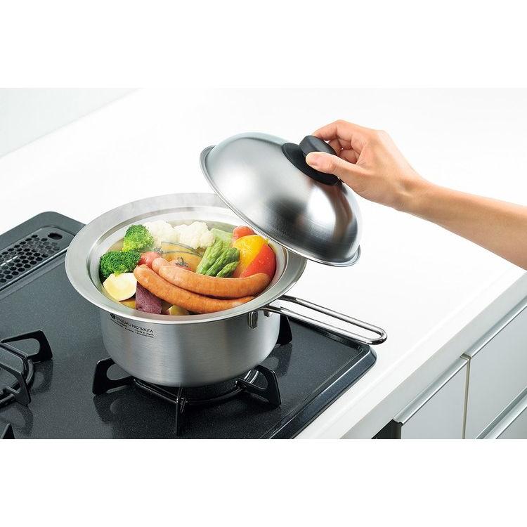 日本製 燕三条 クローバー片手鍋18cm\u0026のせるスチームプレート18~20cm用 代引不可の画像