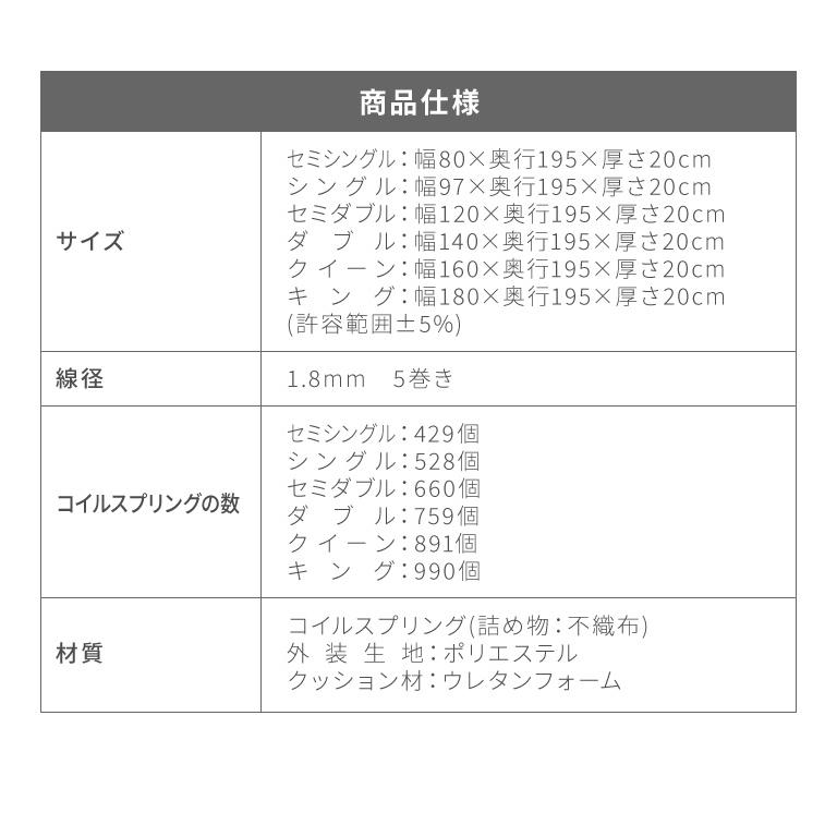 ポケットコイル マットレス ダブル 厚さ20cm 体圧分散 通気性 ベッド