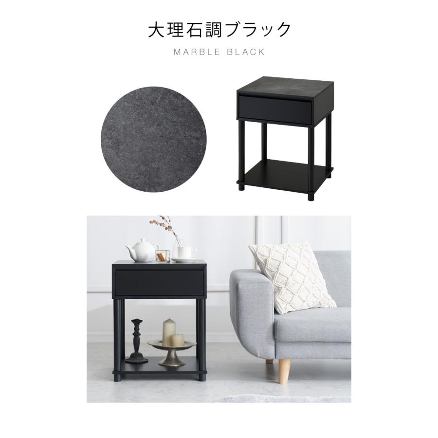 組立簡単 引き出し付きサイドテーブル 大理石調 ベッドサイドテーブル