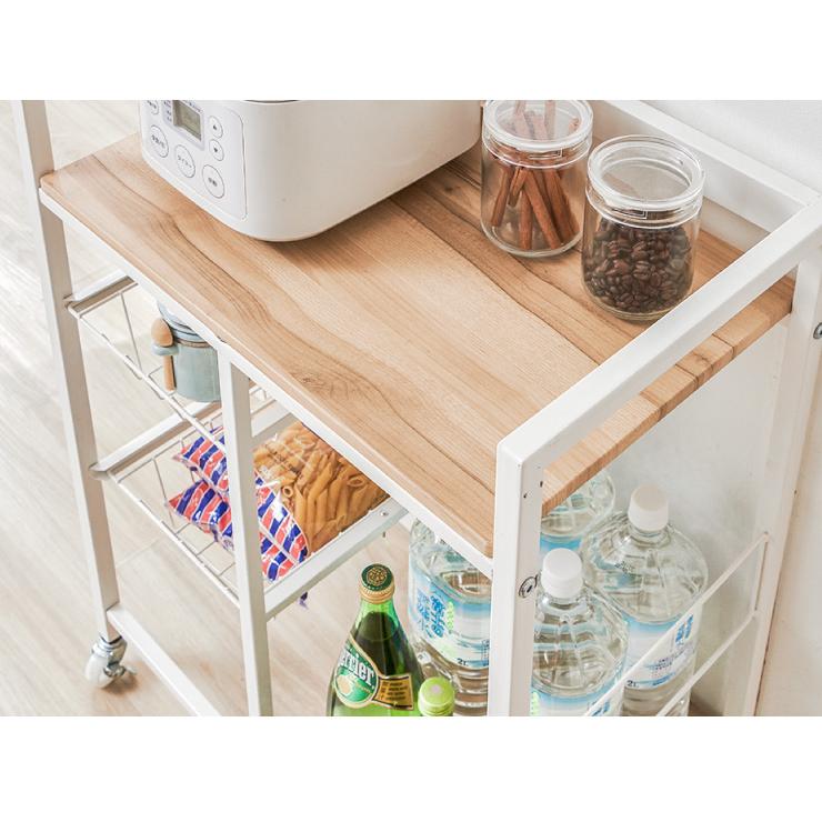 ヴィンテージ調 キッチンワゴン 幅56cm かご2段 コンセント キャスター