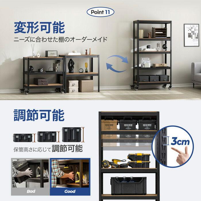 耐荷重600kg ネジなし 落下防止付き スチールラック キャスター付き ラック 棚 5段 幅90 奥行40 高さ165cm 耐荷重120kg 工具付き_14