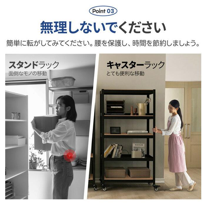 耐荷重600kg ネジなし 落下防止付き スチールラック キャスター付き ラック 棚 5段 幅90 奥行40 高さ165cm 耐荷重120kg 工具付き_6